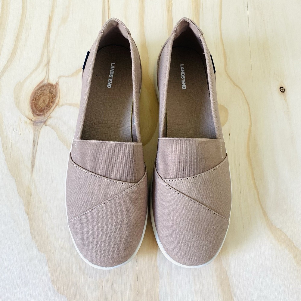 LANDS' END Women's 10B Otter Brown Canvas Slip-on Walking Shoes NWT
